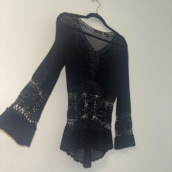 VTG BCBG SZ LG BOHO CROCHET OPEN KNIT BELL SLEEVE SHIRT Whimsigoth Thailand Ayse - Picture 1 of 10